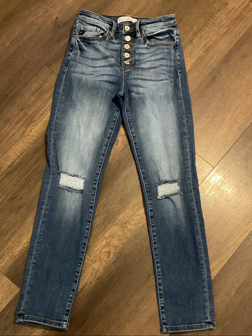 KanCan Women's Skinny Button-Fly Distressed Jeans - Blue